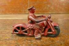1930's Antique Hubley Cast Iron Policeman Motorcycle Red w/Black Tires 4 Long