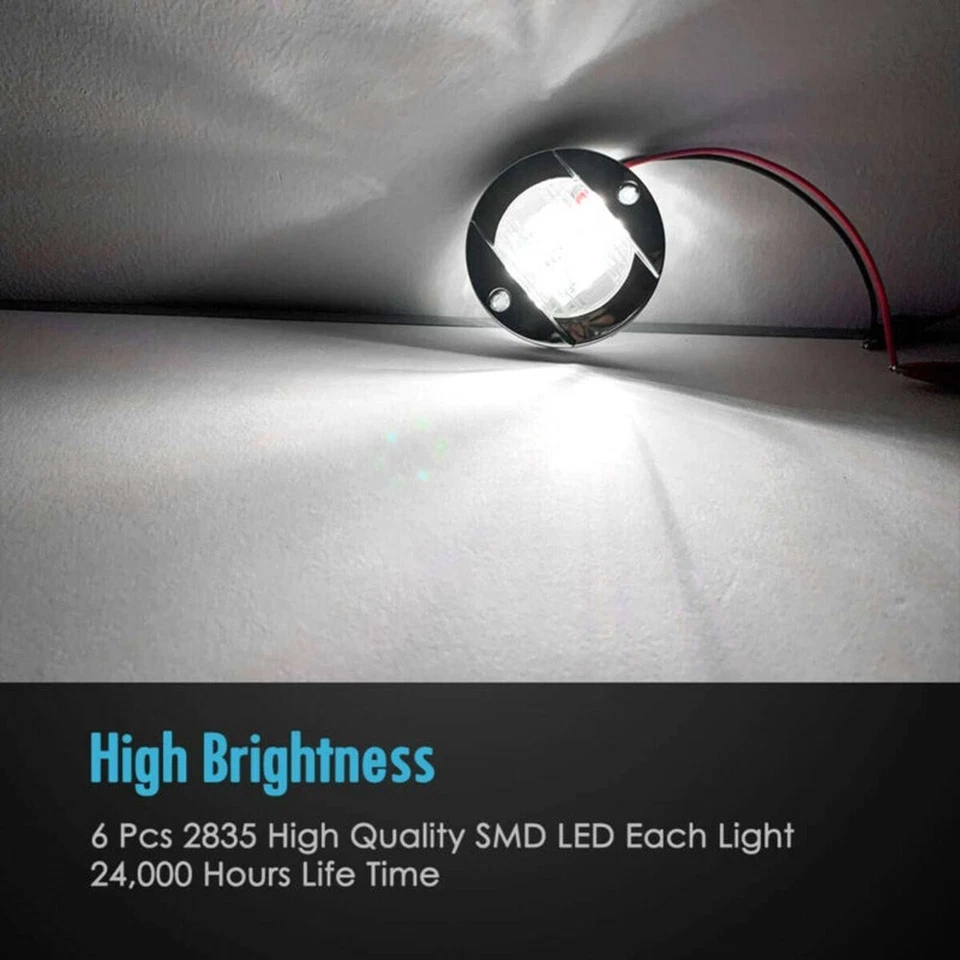 2*Round 3 Marine Boat Stern Transom Lights White 6LED Courtesy Cockpit Light. - Image 2 of 4