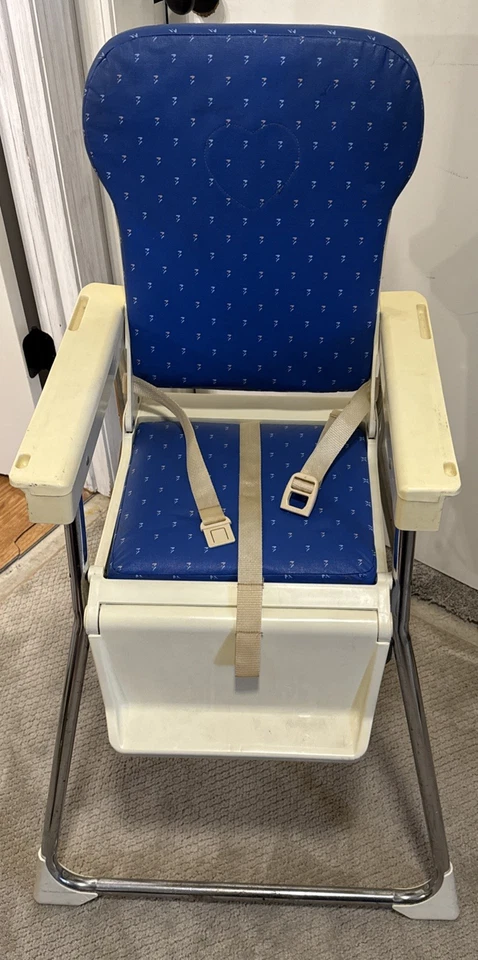 Silla alta Fisher-Price azul vintage - plegable - bandeja ajustable - 1989 Foto 3 de 4