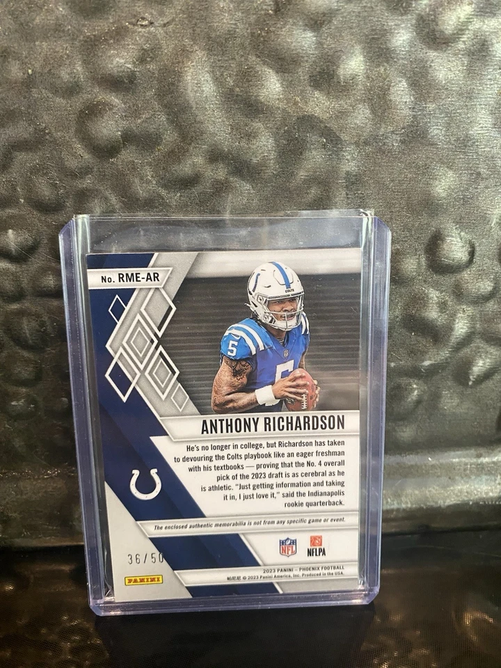 2023 Panini Phoenix Anthony Richardson Rookie Yellow Materials 36/50 - Colts - Image 2 of 2