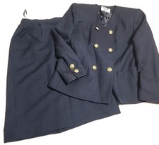 VTG KASPER A.S.L. Women s 2Pc Jacket Sz 8P, Skirt Sz 10 Navy Blue Suit