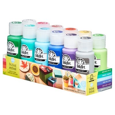 FolkArt 5070E Acrylic Craft Paint Set, Matte Finish, Festival, Set of 12, 24 fl