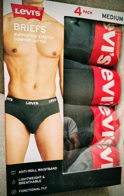 Levi's Men's 4-pack briefs, anti-roll waistband, Medium, Black