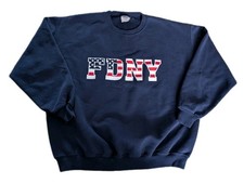 Vtg FDNY Fire Department New York 9/11 Crewneck Sweatshirt US Flag XL VGUC Navy