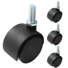 4 Pcs 1.5 Inch Black Plastic Swivel Caster Wheels,M8 Threaded Stem Caster 