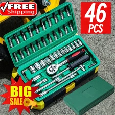 46PCS 1/4" Ratchet Wrench Combination Socket Tool Set Kit Auto Car Repair Tool