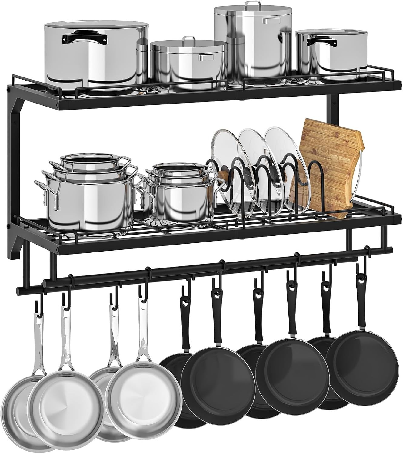 Pot Rack Wall Mounted Pan Holder 2-Tier Pot & Pan Organizer Pot Hanger 