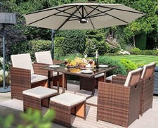 9 Pieces Dining Outdoor Furniture Patio Wicker Rattan Chairs and Tempered Glass