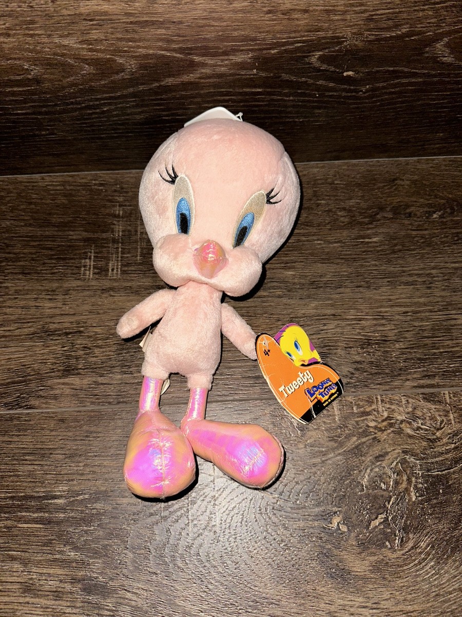 Vintage Tweety Bird Plush Stuffed Toy Pink Shiny 11” Looney Tunes