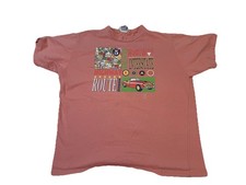 Vintage 90s OshKosh BGosh Kids T Shirt Highway Route Pink Youth L 14 Made in USA