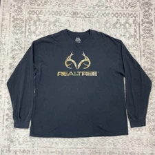 Real Tree T Shirt Mens Black Camo Long Sleeve Casual Shirt Mens Size 2XL XXL