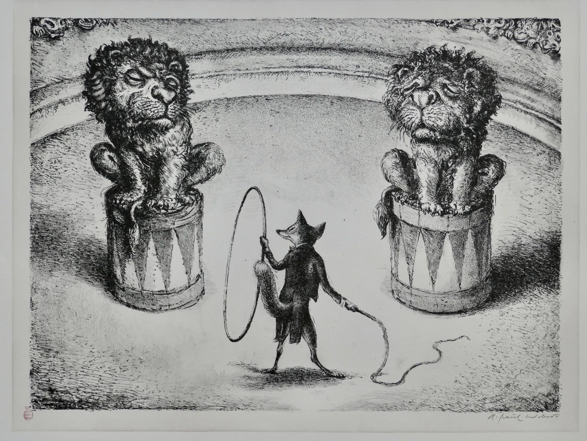 A. Paul Weber, Original Lithographie 1972, signiert, Die Dressur