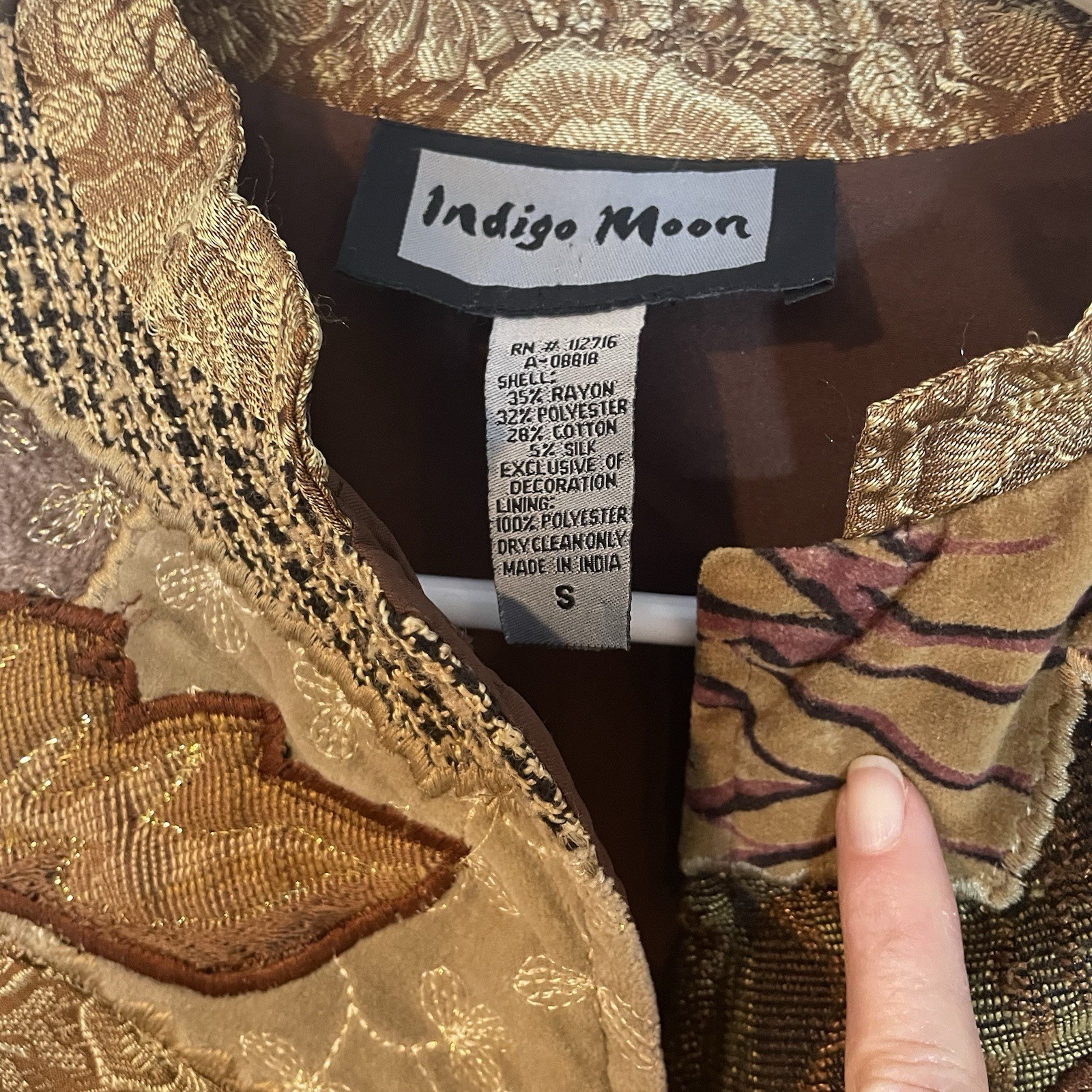 Indigo Moon Jacket Womens S Patchwork Velvet Bead… - image 2