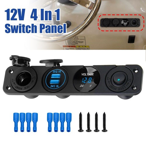 Presa di corrente caricatore USB 4 in1 doppia e interruttore voltmetro LED pannello auto barca camper 12V - Foto 12 di 14