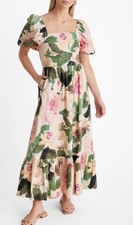 Express Women's Floral Maxi Dress Puff Sleeve Size S with Pockets NWT