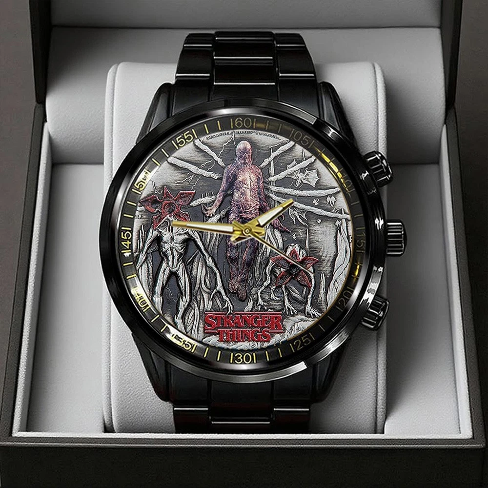 Stranger Things Black Stainless Steel Watch, Gift For Fans, Christmas Gift