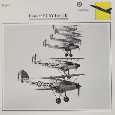Hawker Fury Picture Original Aircraft Vtg Specs Detail Info Collector Card