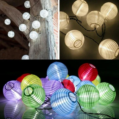 Solar LED Lampion Lichterkette 3,5-5,3-6,5M solarbetrieben Party Licht LED Außen - Bild 1 von 4