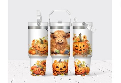Highland Cow Tumbler Autumn Insulated 30oz Stainless Steel Travel Cup