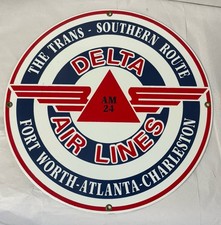 Vintage Delta Air Lines 12” Heavy Duty Metal Sign Round AM 24 Atlanta Route