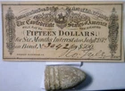 1864 CONFEDERATE $15 Intrst Note PLUS a Civil War UNused never fired BULLET NR