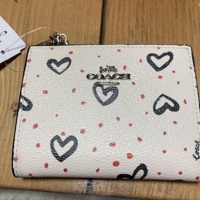 COACH Bi-fold Snap Wallet With Crayon Hearts Print Chalk 91058