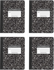 Hard Cover Composition Notebook, 4 Pack, Black Marble Comp Book, 9.75 X 7.5 , 5