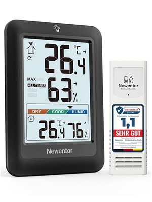 Funk-Wetterstation mit Außensensor, Hygrometer, Schwarz