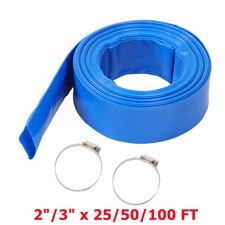 2"/3" x 25/50/100FT Blue Heavy Duty Reinforced PVC Lay Flat Water Discharge Hose