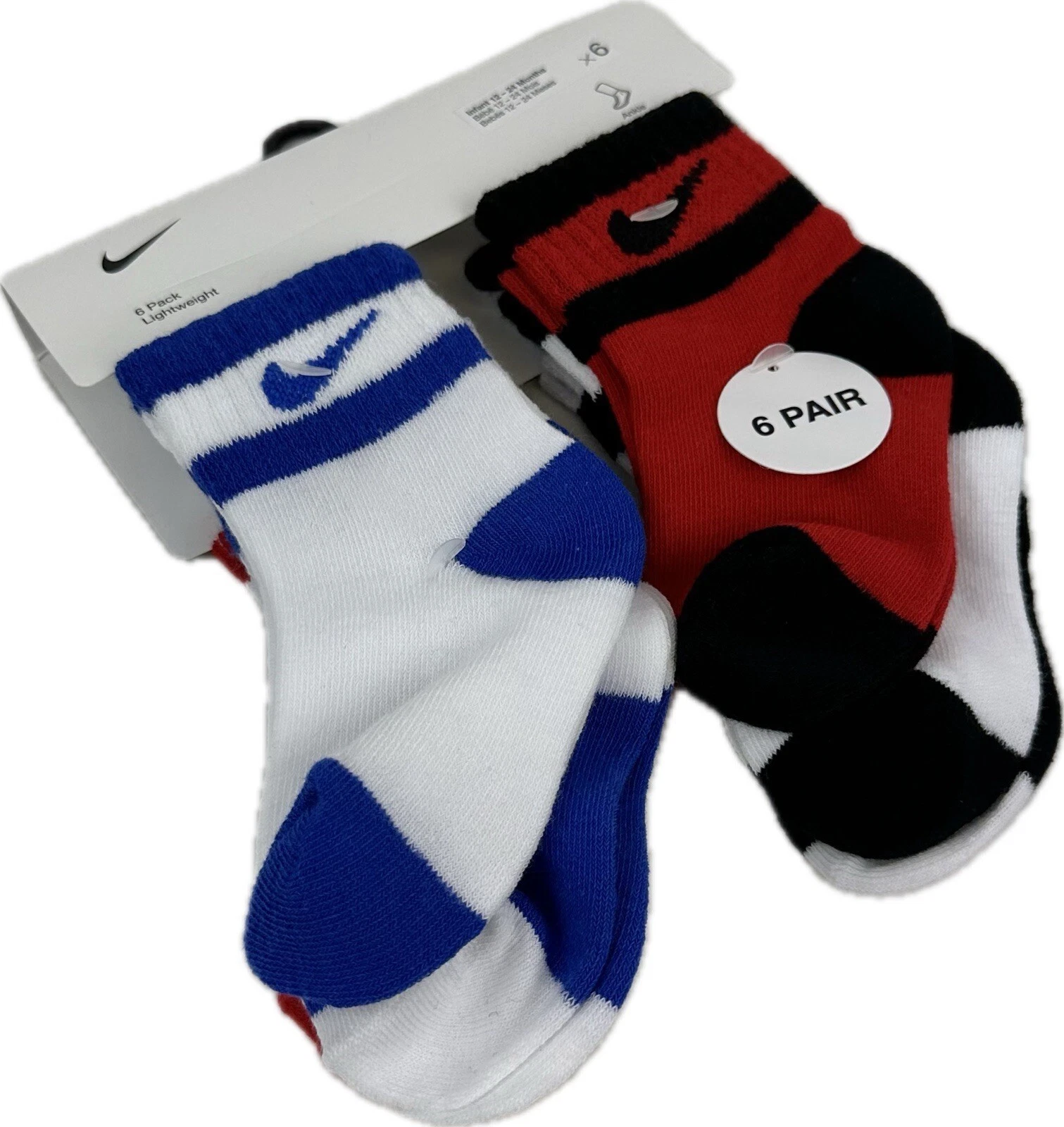 Nike Baby 6 Pk Multicolor Ankle Cotton Stripe Swoosh Logo Sock Set Sz 12-24 MO
Opens in a new window