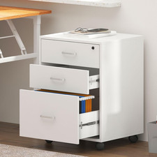 White 3-Drawer Rolling File Cabinet with Lock for Home Office Storage
