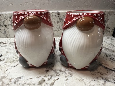 RARE Pottery Barn Gnome Figural Sweater Mugs Christmas Set of 2 SUPER CUTE