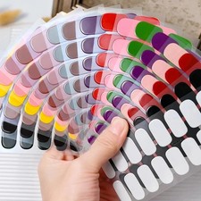 16 Tips UV Semi Cured Nail Stickers Gel Nail Polish Wraps Full Cover Adhesive