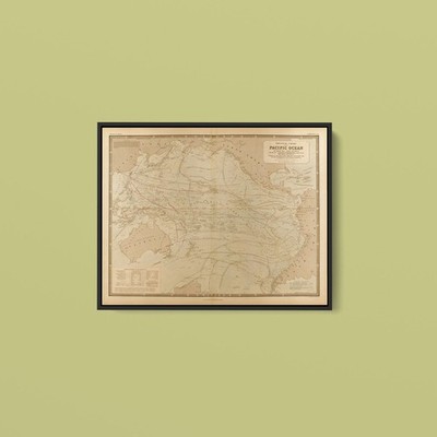 Vintage Maps - Physical Chart of the Pacific Ocean - Paper or Canvas