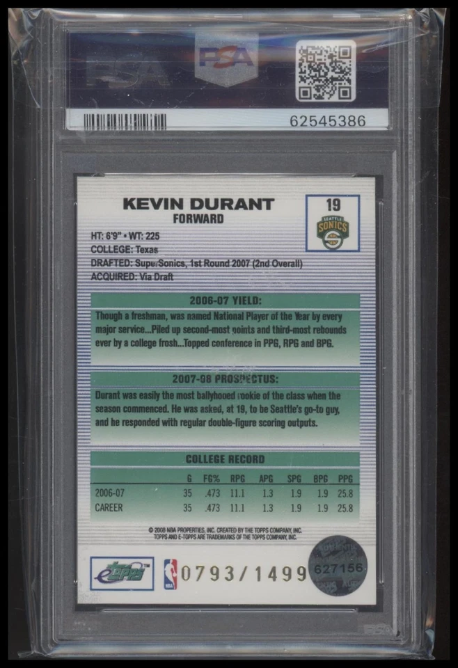 2007 Etopps #19 Kevin Durant PSA 6 - Image 2 of 2