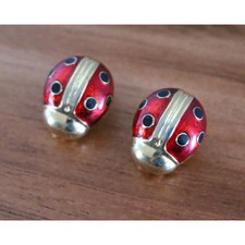 Joan Rivers Ladybug Earrings Clip On Red Black Enamel Gold Tone Vintage