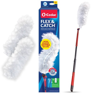 O-Cedar Flex & Catch Heavy Duty Dusting Kit, 3 Ft Extendable Handle + 3 Refills