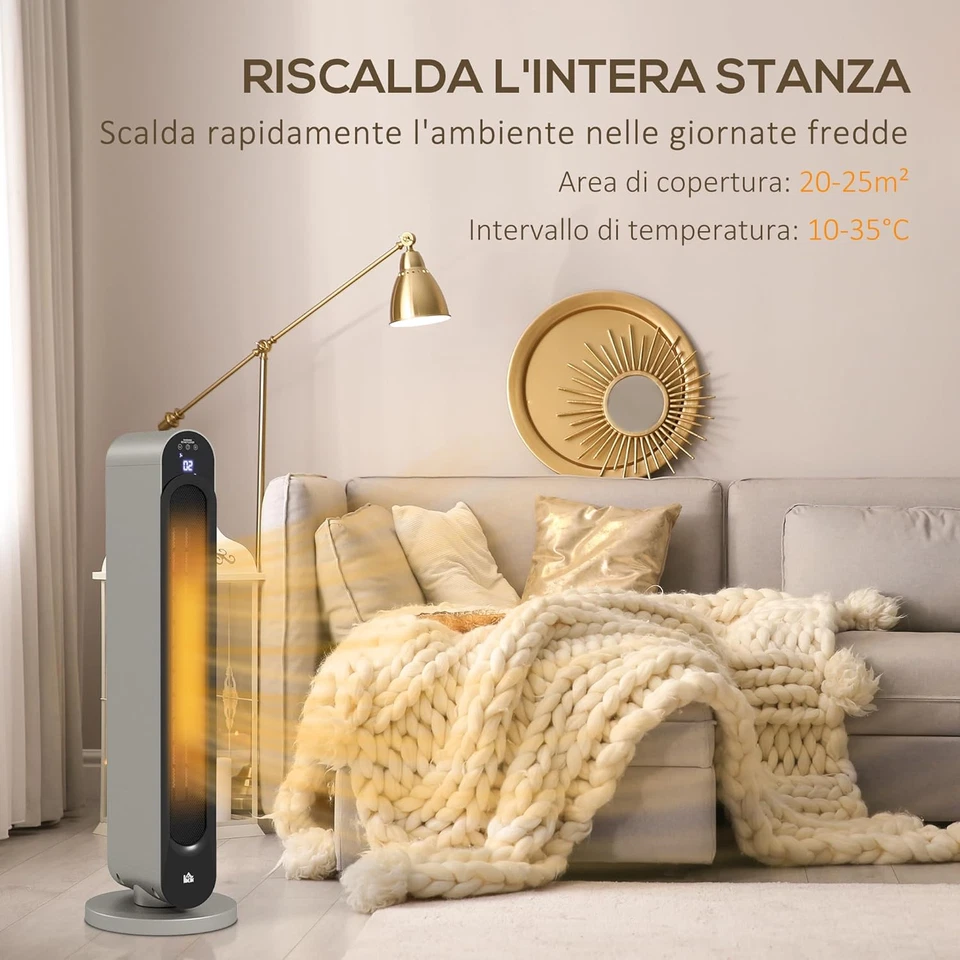 Stufa Elettrica Oscillante a 3 Modalità Di Riscaldamento, Termoventilatore Con T - Immagine 3 di 4