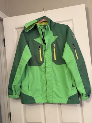 Killtec Boys Green Colorblock Hooded Waterproof Windproof Breathable Jacket