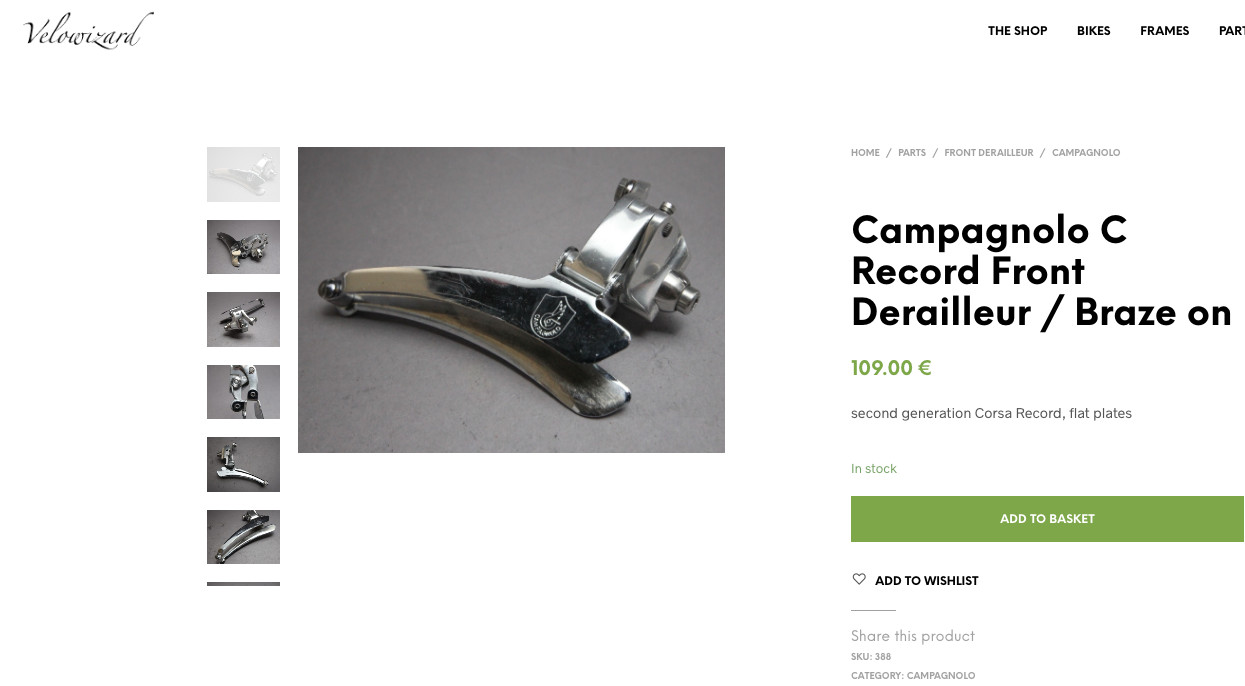 Deragliatore anteriore Campagnolo C Record / 100 g / Braze on / Deragliatore a saldare / Corsa foto 2