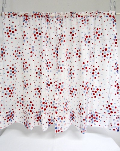 Pair VTG Red White Blue Polka Dots Sheer Flocked KITCHEN Bath CAFE Panels 35" L - Picture 5 of 5