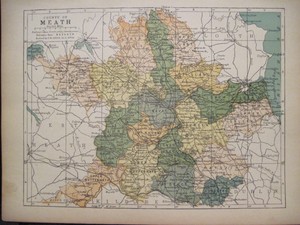 Irish Map County MEATH Ireland Drogheda Boyne Oldcastle PW Joyce 1905 9 ...