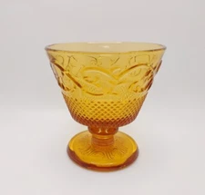 Vintage Amber Glass Pedestal Compote Bowl Diamond And Vine Design