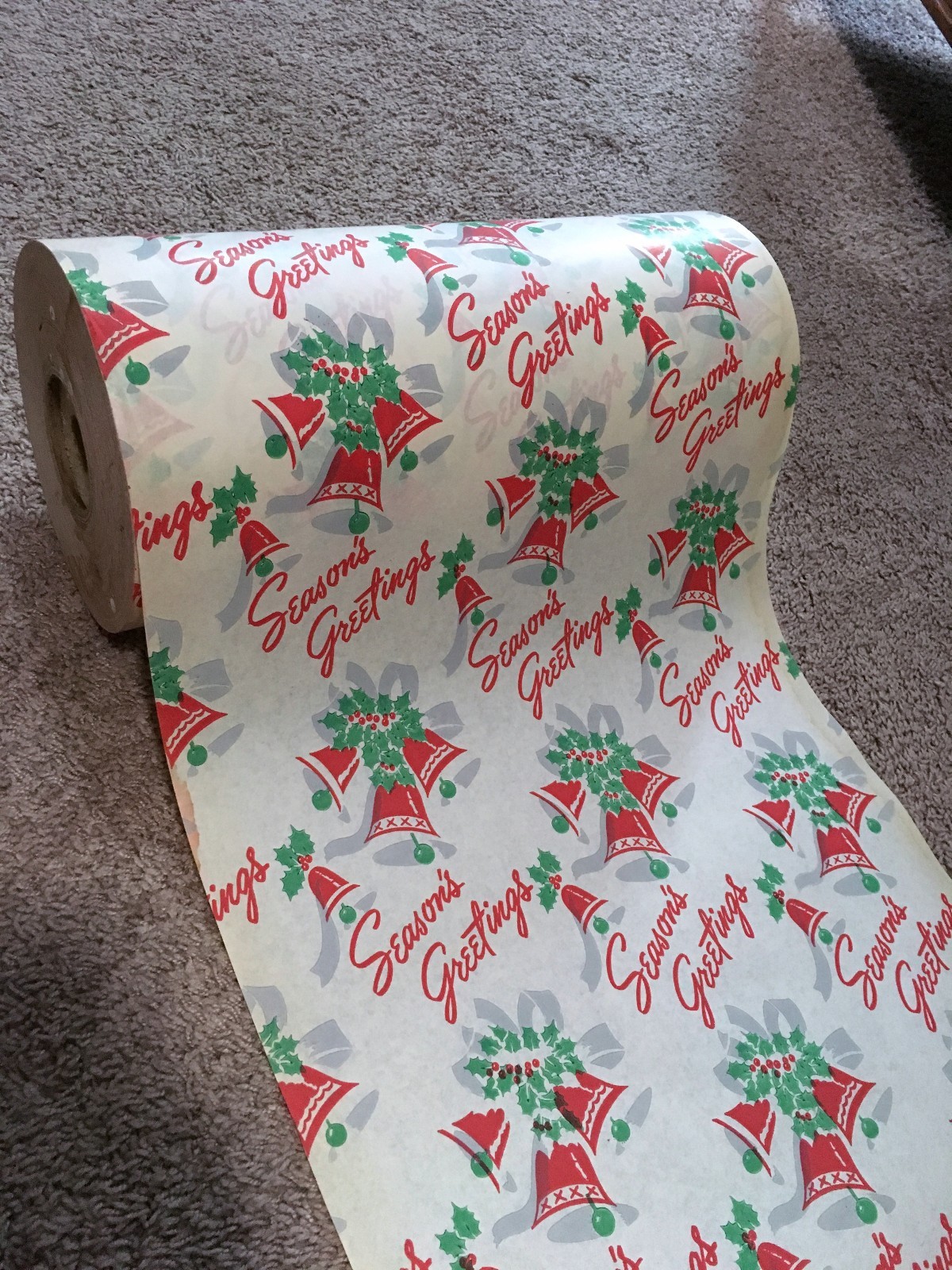 VTG CHRISTMAS STORE WRAPPING PAPER GIFT WRAP 2 YARDS 1940 BELL SEASONS GREETINGS