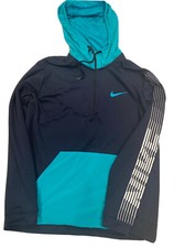 Nike Sportswear Running Dri Fit 1/4 Zip hooded Sweatshirt Navy blue/Teal Sz Med