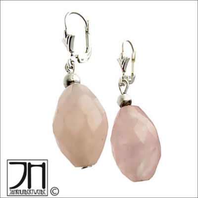 Vintage Silber Ohrringe Rosenquarz Facetten rose quartz sterling silver earrings