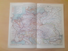Landkarte Verkehrskarte von Mitteleuropa um 1900 Deutschland Ostpreußen Böhmen