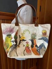 PPD Always Creative "The Entourage" whimsical bird print canvas tote bag