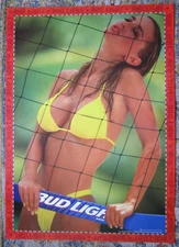 Sexy Girl Beer Poster ~ 1997 BUD LIGHT Volleyball Net Yellow Bikini Swimsuit