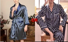 Mens MATCHING Silk Satin Pajamas Set OR Silk Satin Robe Satin Lounge Pants Top